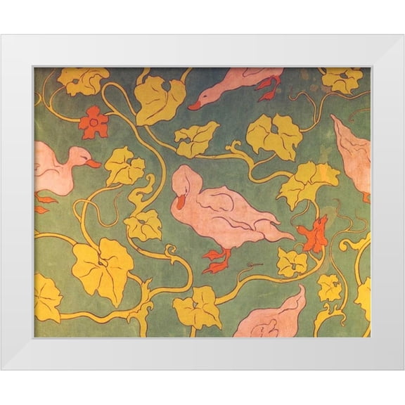 Ranson, Paul 14x12 White Modern Wood Framed Museum Art Print Titled - Les Canards Et Les Feuilles