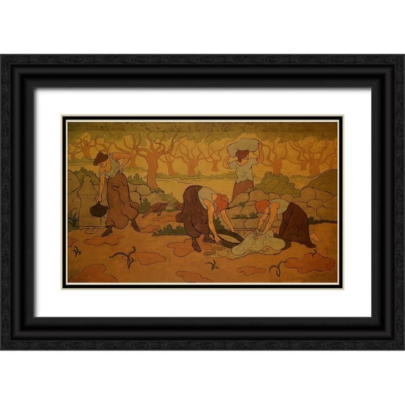 Ranson, Paul 18x12 Black Ornate Wood Framed with Double Matting Museum Art Print Titled - Quatre Femmes A La Fontaine