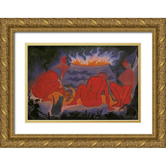 Ranson, Paul 18x13 Gold Ornate Wood Framed with Double Matting Museum Art Print Titled - Les Sorcieres Autour Du Feu