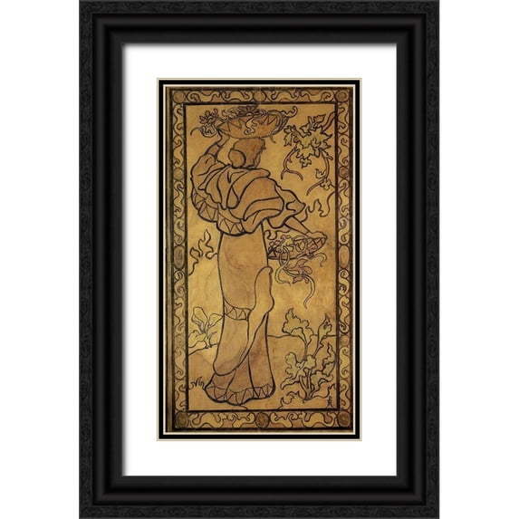 Ranson, Paul 19x32 Black Ornate Wood Framed with Double Matting Museum Art Print Titled - Femme A La Corbeille De Fleurs