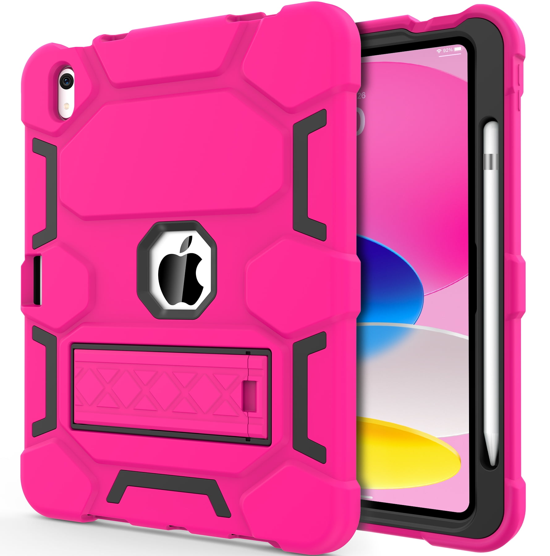 Rantice Case for iPad 10th Generation 10.9 Inch 2022, iPad (A16) 11th Gen 11 Inch 2025, with Kickstand & Pencil Holder, Heavy Duty Shockproof Hybrid Protective Cover for Kids Girls, RosePink+Black