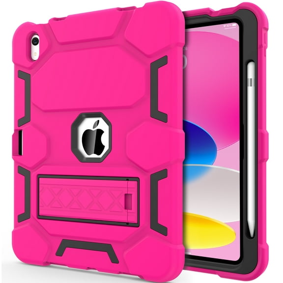 Rantice Case for iPad 10th Generation 10.9 Inch 2022, iPad (A16) 11th Gen 11 Inch 2025, with Kickstand & Pencil Holder, Heavy Duty Shockproof Hybrid Protective Cover for Kids Girls, RosePink Black