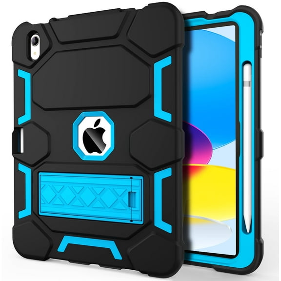 Rantice Case for iPad (A16) 11th/10th Generation(2025/2022), iPad 10th Case with Kickstand & Pencil Holder, Heavy Duty Shockproof Hybrid Three Layer Protective Cover for Girls Women, Black Sky Blue