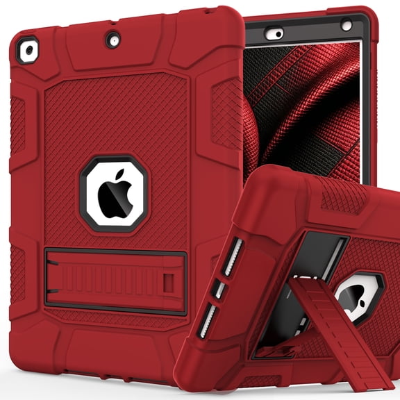 Rantice iPad 9th Generation Case, iPad 8th Generation Case, iPad 7th Generation Case, Hybrid Shockproof Rugged Drop Protection Cover with Kickstand for iPad 10.2'' 2021/2020/2019 Released(Red+Black)