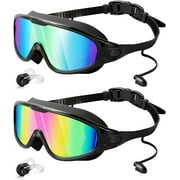 Rantizon Swim Goggles 2 Pack, Wide View Anti Fog&UV Swimming Goggles for Audlt, No Leaking Pool Accessories for Men Women Kid