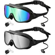 Rantizon Swim Goggles 2 Pack, Wide View Anti Fog&UV Swimming Goggles for Audlt, No Leaking Pool Accessories for Men Women Kid