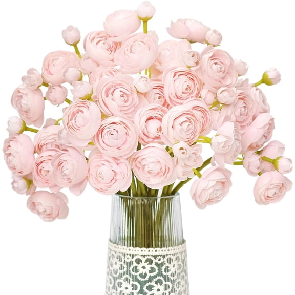 Ranunculus Artificial Flower Pink Silk Flowers Faux DIY Bouquet for Wedding Engagement Centerpieces Arrangements Bridal Shower Decorations Home Decor 18pcs