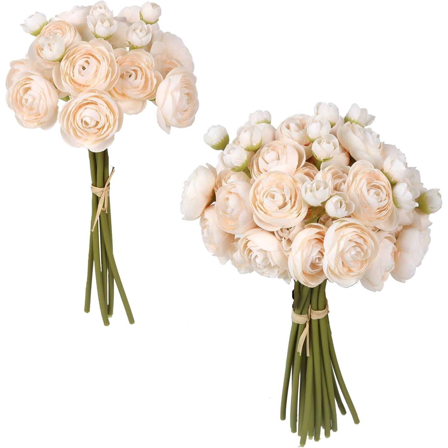 Ranunculus Artificial Flowers 12 Pack Champagne Faux Silk Mini ...