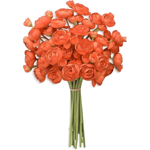 Ranunculus Artificial Flowers 18 Pcs Burnt Orange Faux Silk Mini Ranunculus Bulk Fake Wedding Filler Flowers for DIY Bouquets, Centerpieces, Bridal Shower Decorations & Arrangements