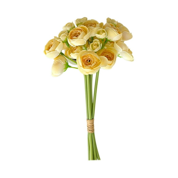 Ranunculus Artificial Flowers, 6 Pcs Champagne Silk Ranunculus Fake Wedding Filler Flowers for DIY Cream Bouquets, Centerpieces, Bridal Shower Decorations & Arrangements (Yellow)