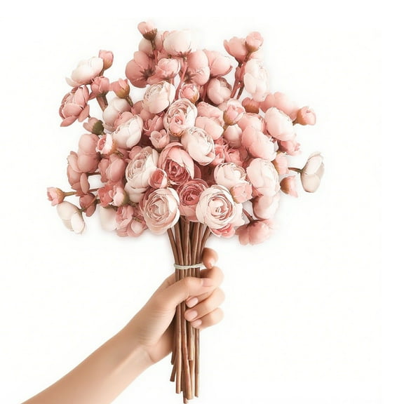 Ranunculus Artificial Flowers Faux Silk Flower Bouquet Fake Mini Ranunculus Wedding Decor for DIY Bouquets Centerpieces Bridal Shower 18 Pcs