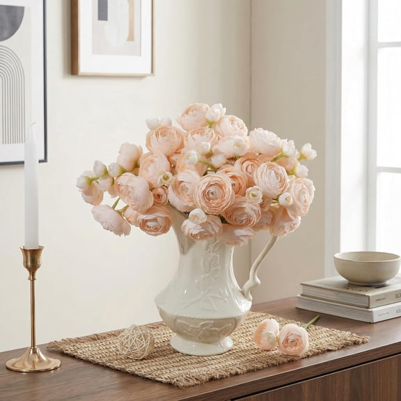 Ranunculus Artificial Flowers, Faux Silk Mini Peonies for Vase, Wedding Filler Flowers for DIY Bouquets, Centerpieces Arrangements Bridal Shower Decor, Cream