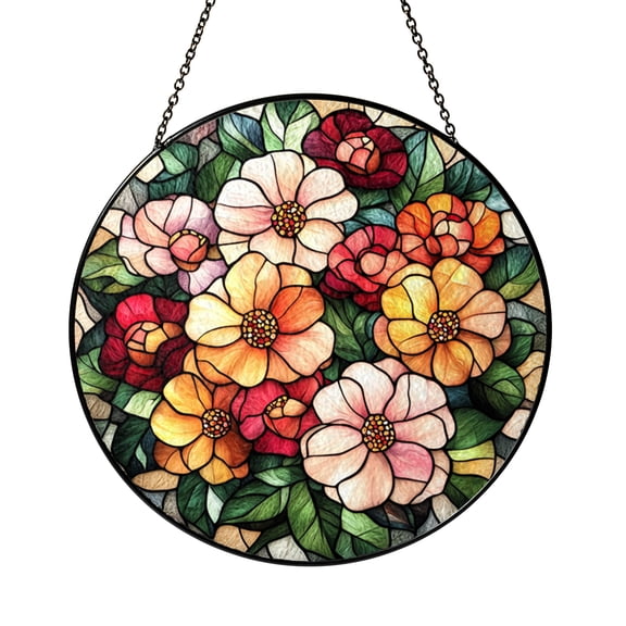 Ranunculus Flowers Stained Glass Suncatcher – Floral Window Hanging Art