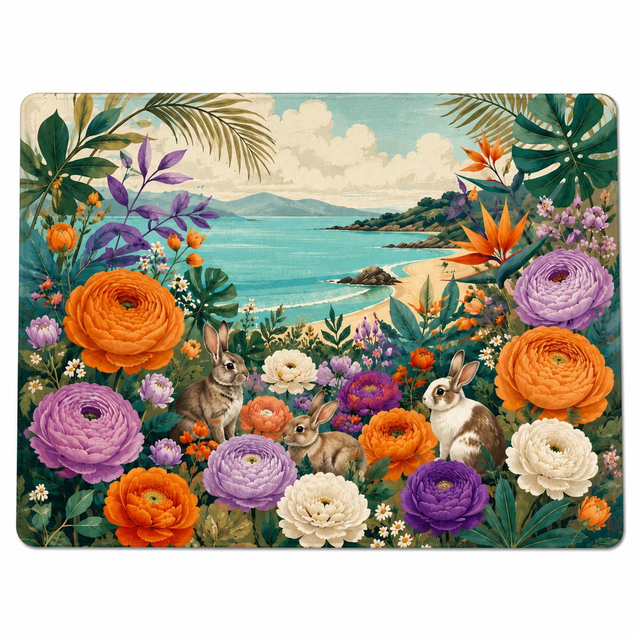 Kids Rugs Rabbit Ranunculus Rabbit Rectangle Rug for Living Room Coastal All-Season ...