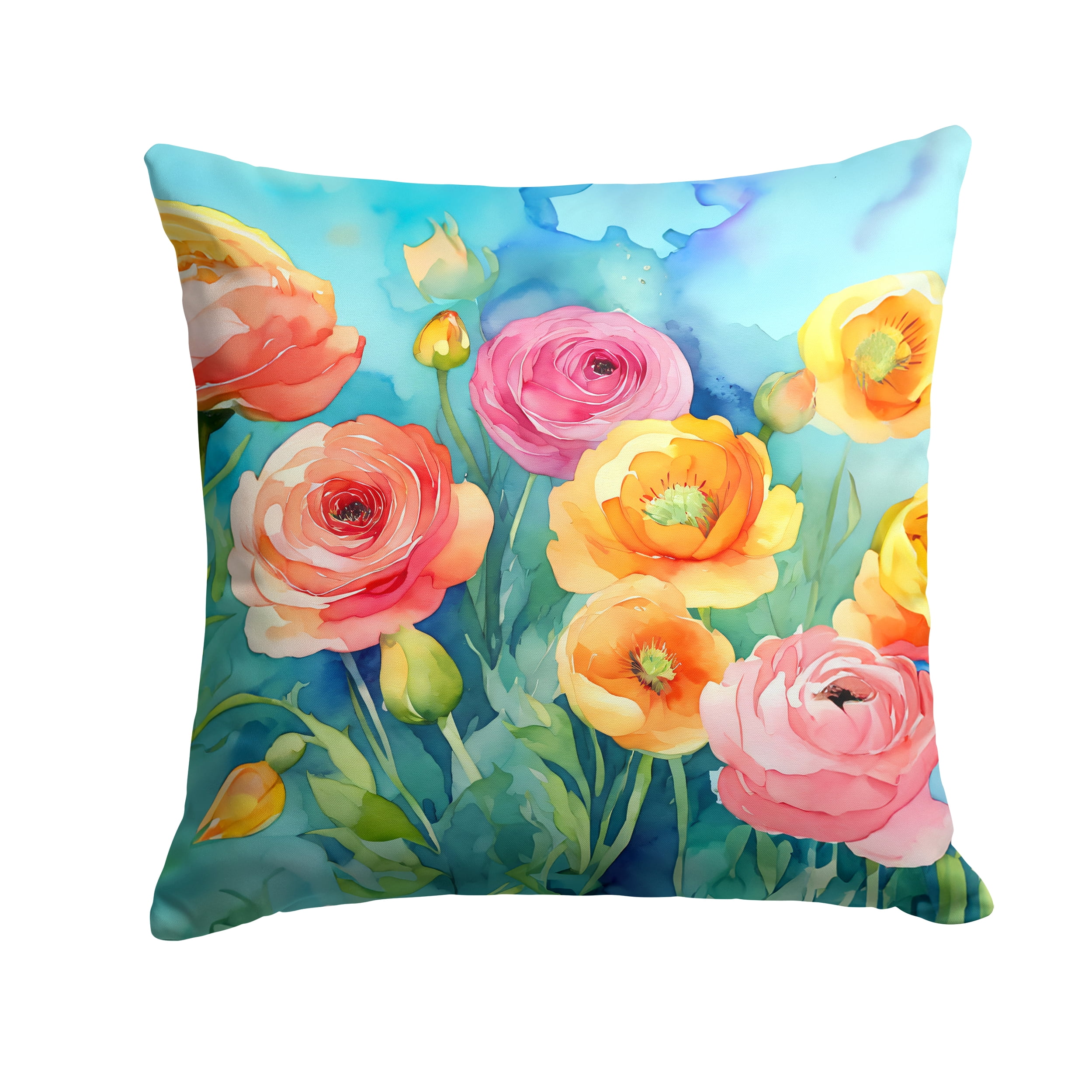 Ranunculus in Watercolor Throw Pillow 14 in x 14 in