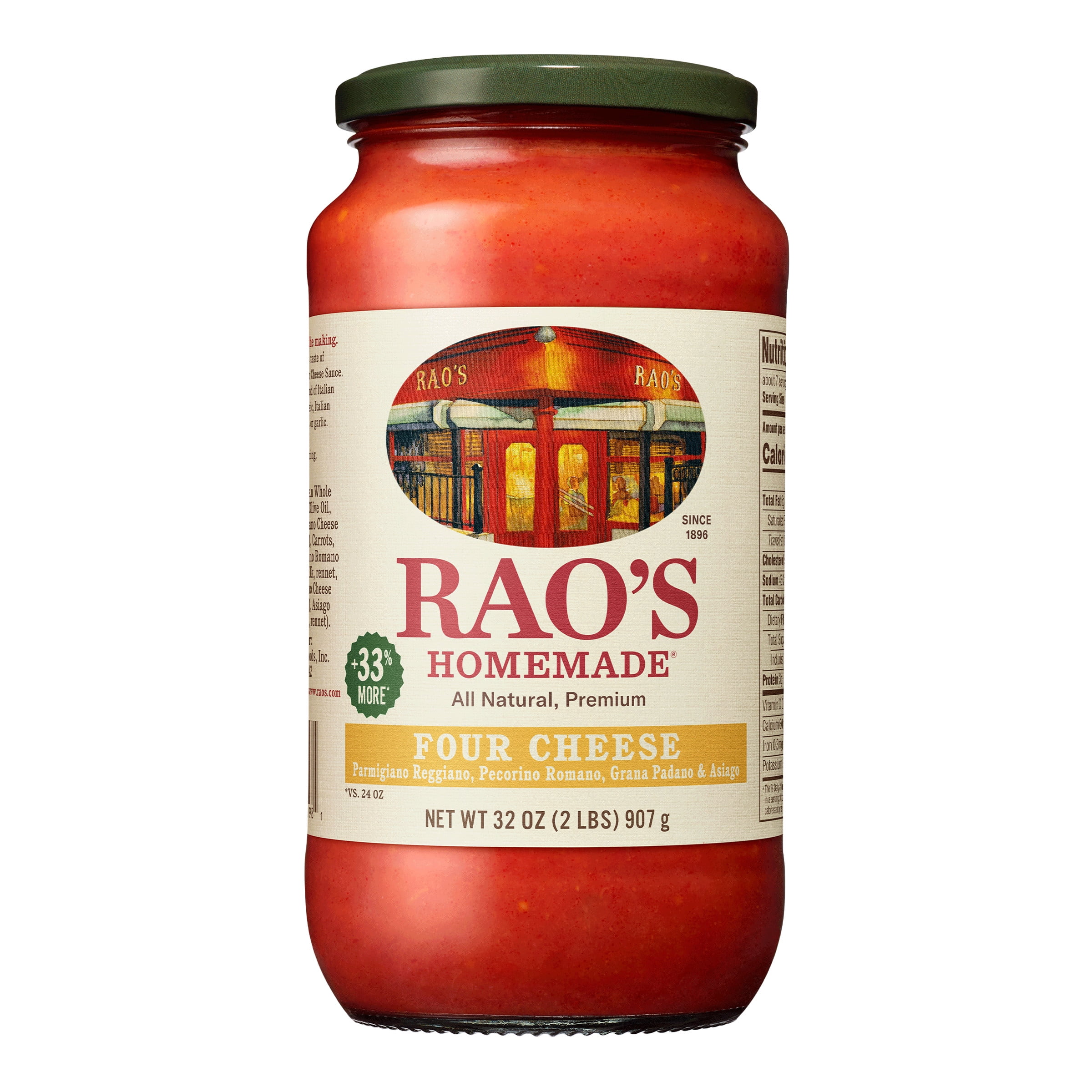 Rao's Homemade Four Cheese Sauce, 32 oz, Creamy Tomato Sauce, Pasta Sauce, Carb Conscious, Keto Friendly, All Natural, Premium Quality, With Parmigiano Reggiano and Pecorino Romano Cheeses & Vodka