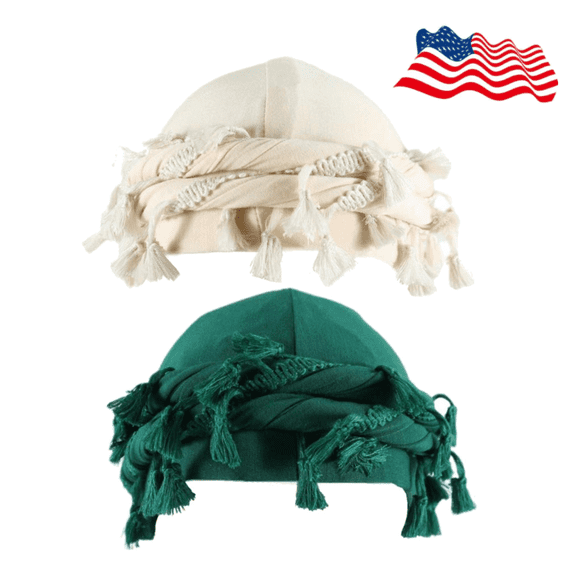 RaoLizhen 2 pcs Turban Head Wraps, Vintage Twist Velvet Durags with Satin Lining for Men & Women (Beige & Dark Green)