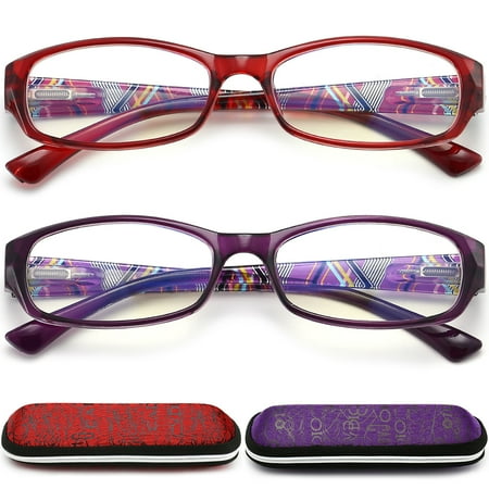 2 Pack Classic black frame readers,Spring Hinge Eyeglasses,Anti Glare Computer Glasses3.5