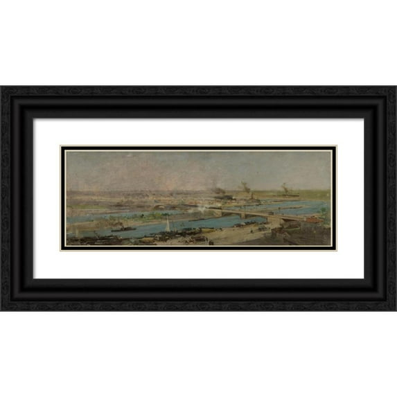 Raoul Arus 18x9 Black Ornate Wood Framed Double Matted Museum Art Print Titled - View of Alfortville Taken from the Heights of Charenton (1896)
