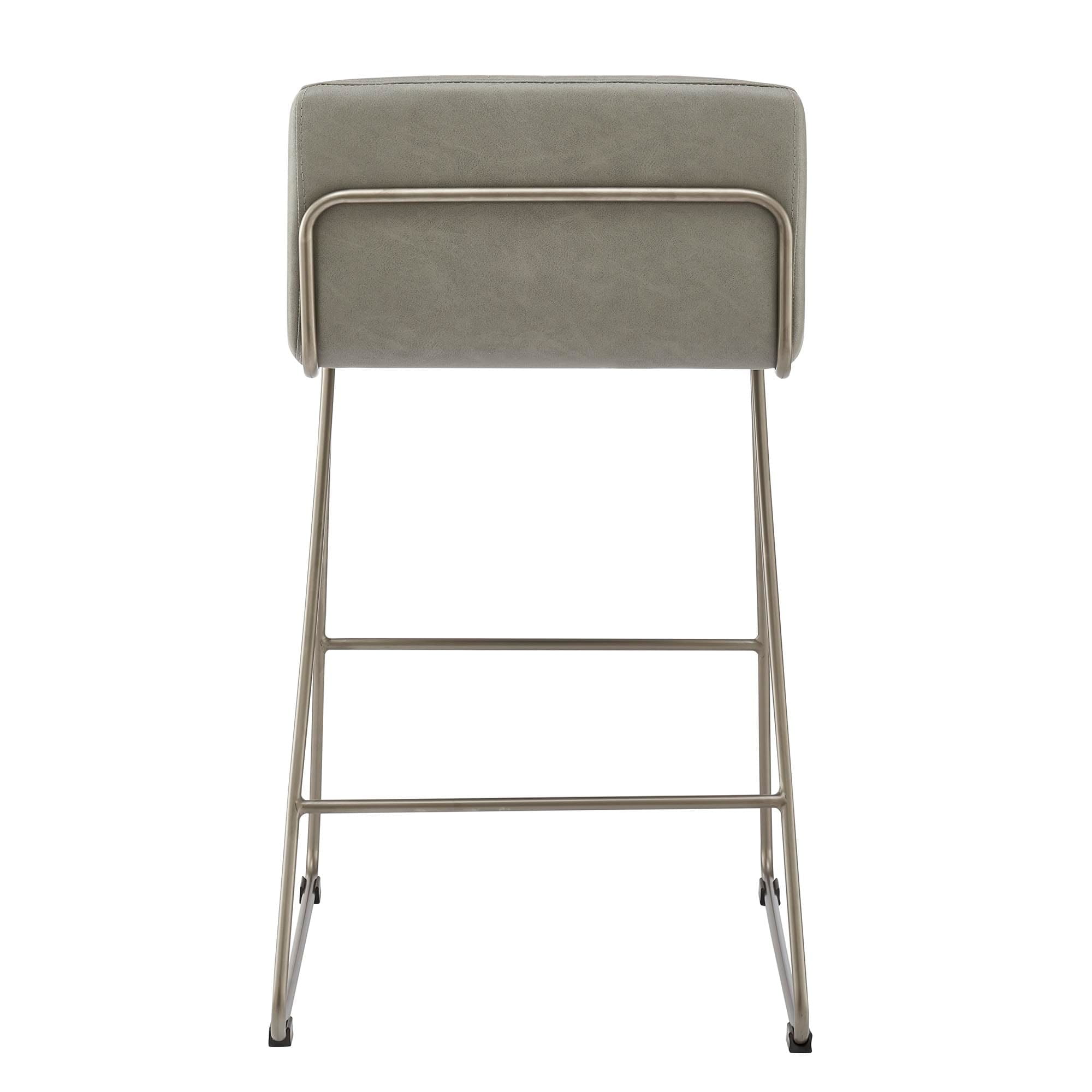 Antique Graphite Gray Adjustable Leather Counter Stool with Metal Base