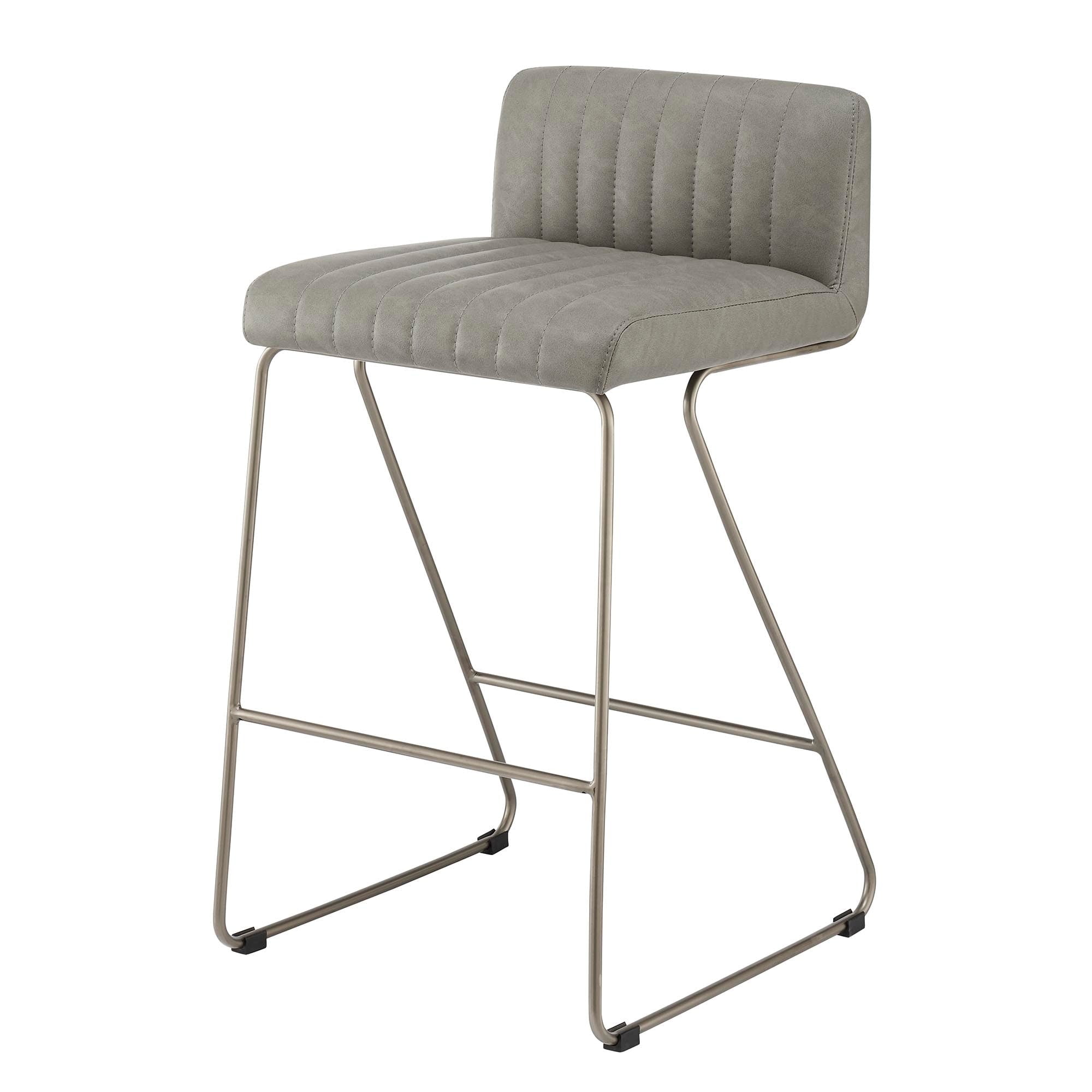 Antique Graphite Gray Adjustable Leather Counter Stool with Metal Base