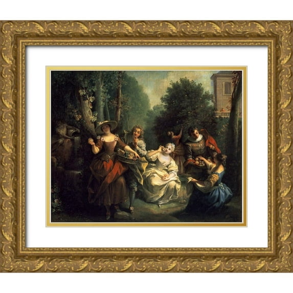 Raoux, Jean 24x20 Gold Ornate Wood Framed with Double Matting Museum Art Print Titled - Afternoon Respite