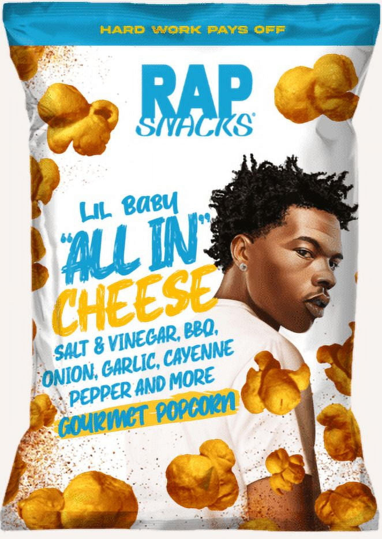 Rap Snacks 6 Bags of Lil Baby All In Cheese Popcorn 2.5oz / bag