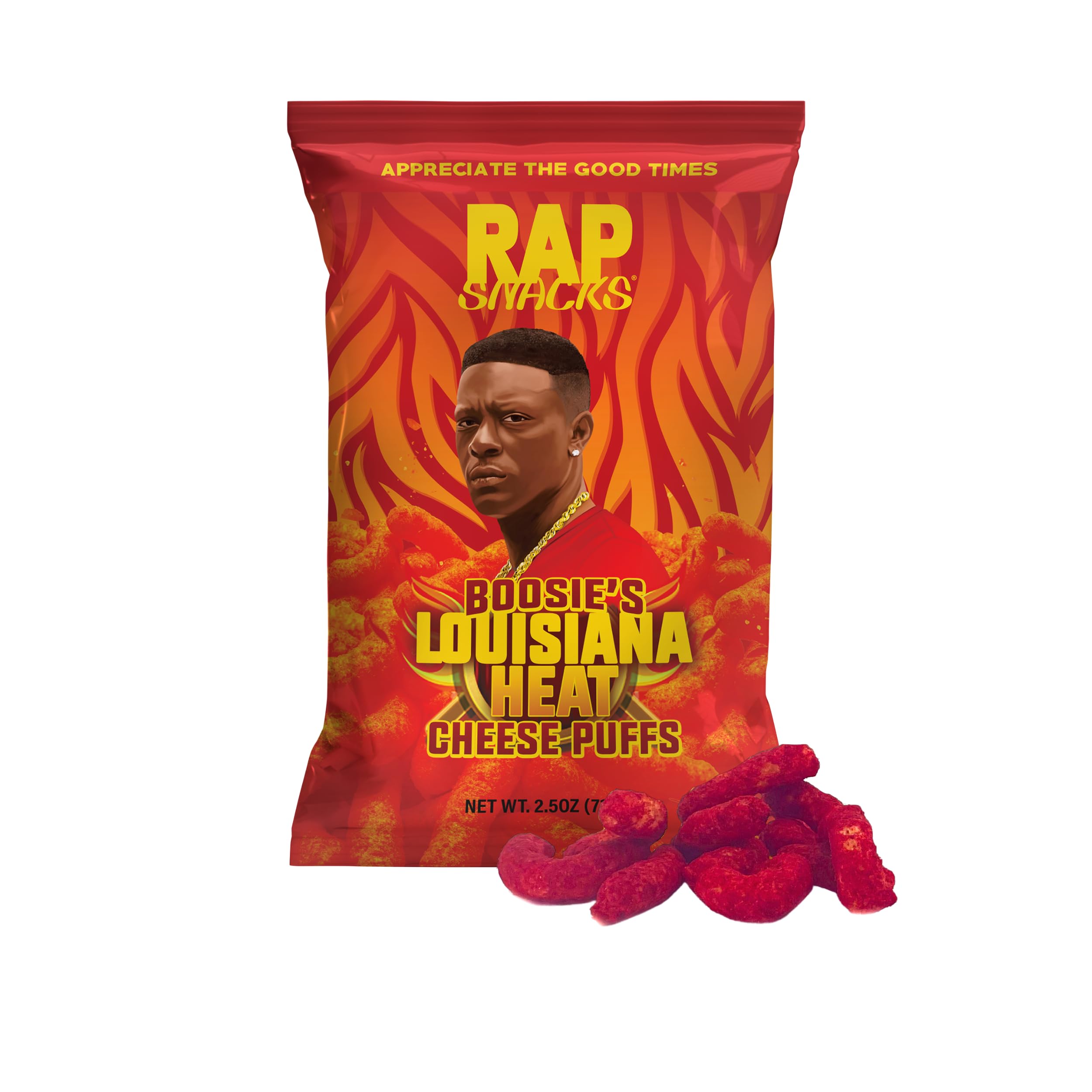 Rap Snacks Boosie Louisiana RE32Heat Cheese Puffs 25 Oz BagsPack of 6