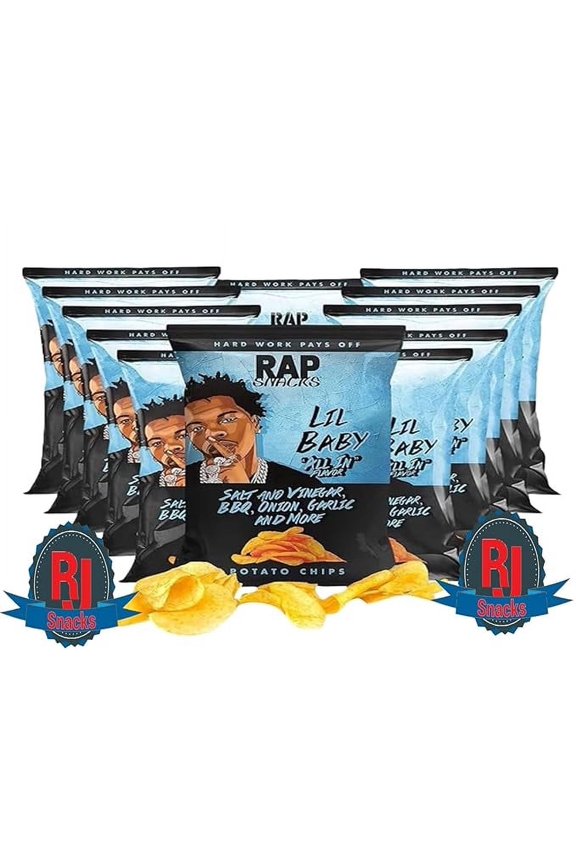 Rap` Snacks Potato Chips 1 oz (Curated by RJ Snacks Value Pack) (Pack of 12, Lil Baby All In)
