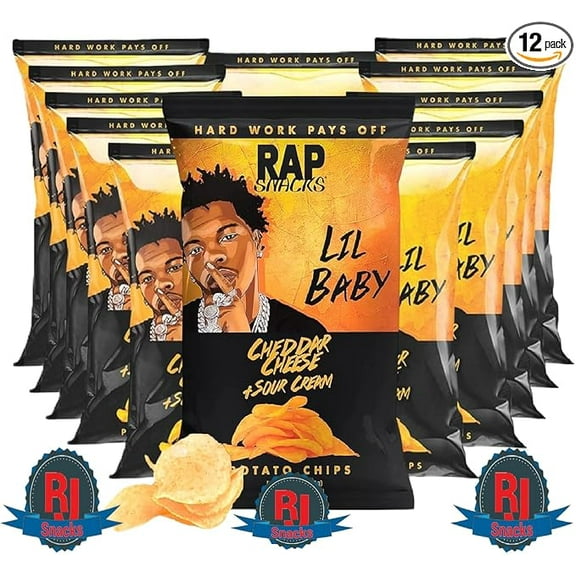 Rap` Snacks Potato Chips 1 oz (Curated by RJ Snacks Value Pack) (Pack of 12, Lil Baby Cheddar Cheese + Sour Cream)