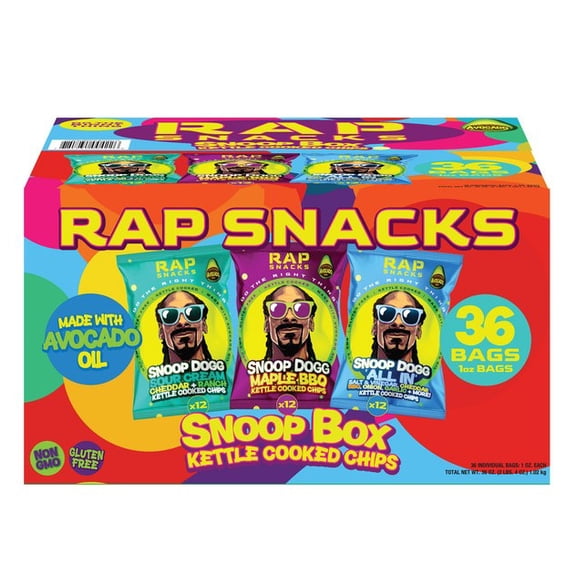 Rap Snacks Snoop Box Kettle Cooked Chips Variety Pack, 1 oz, 36-count