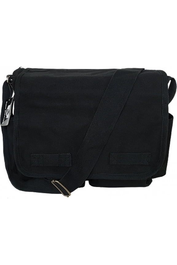 RapDom Classic Military Messenger Bag [Black - 19"W x 14.5"H x 7"D]