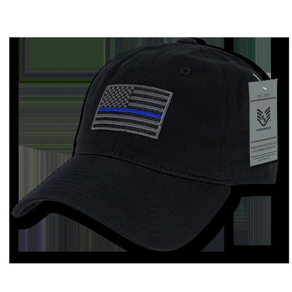 RapDom Thin Blue Line Graphic Relaxed Mens Cap [Black - Adjustable]