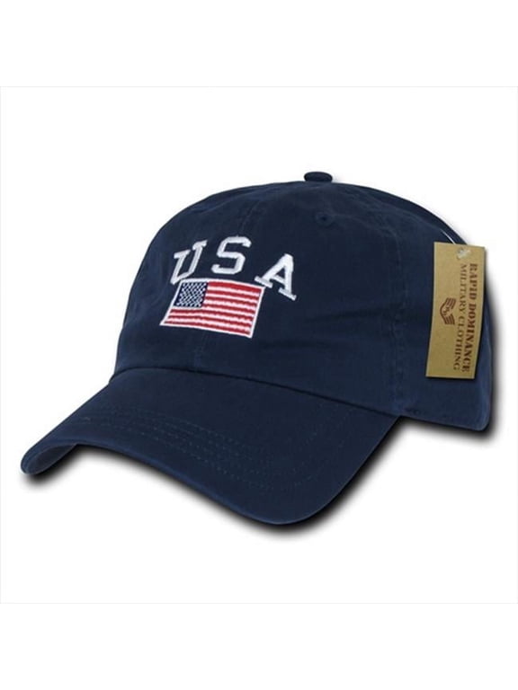 RapDom USA Flag Graphic Relaxed Mens Cap [Navy Blue - Adjustable]