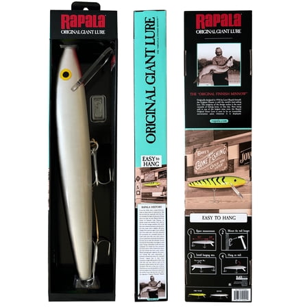 Rapala's 24.5” Giant Fishing Jerk Minnow Lure, Fisherman Décor, Easy-to-Hang, Silver Black, 1.08 lbs
