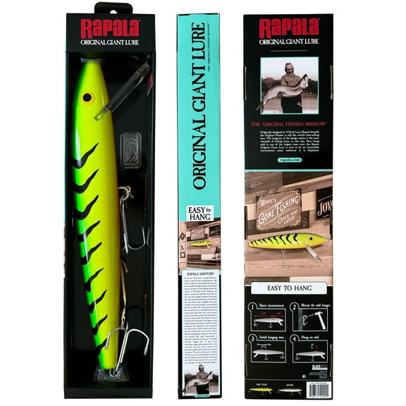 Rapala's 24.5” Giant Fishing Lure, Décor, Firetiger, Green Yellow, 2.5 lbs