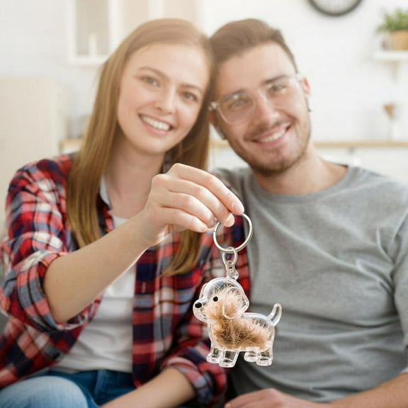 Rapeiae Dog Hair Storage Keychain - Adorable Dog-Shaped Transparent with Pet Hair Compartment, Memorial Keepsake for Pet Lovers (Portable 3.9 Inch)