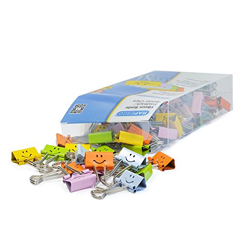 Rapesco 1428 19mm Smile Emoji Foldback/ Binder Clips, Pack of 80