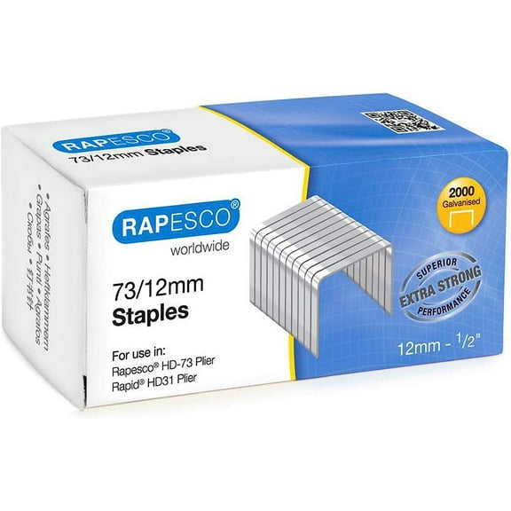 Rapesco Staples, 73/12 mm (1/2 inch) Staples for Heavy Duty Plier Stapler - Pack of 2000