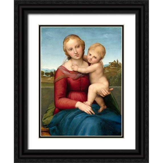 Raphael 11x14 Black Ornate Wood Framed with Double Matting Museum Art Print Titled - The Small Cowper Madonna