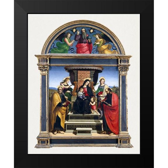 Raphael 12x14 Black Modern Framed Museum Art Print Titled - Madonna and Child Enthroned with Saints