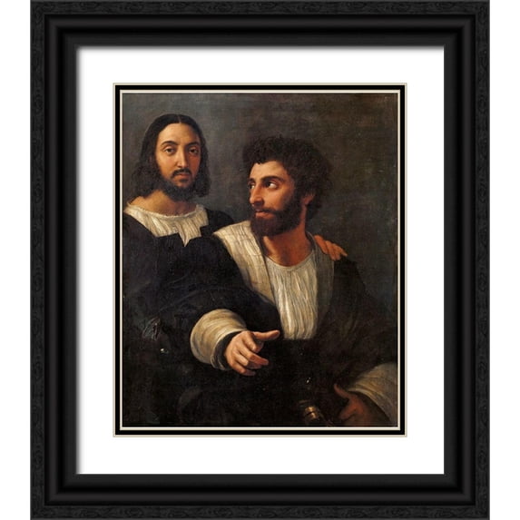 Raphael 12x14 Black Ornate Wood Framed with Double Matting Museum Art Print Titled - Double Portrait And His Fencing Master