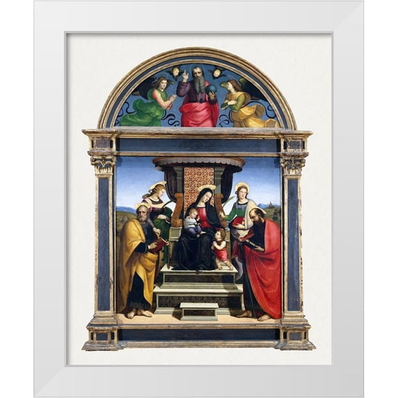 Raphael 12x14 White Modern Wood Framed Museum Art Print Titled - Madonna and Child Enthroned with Saints