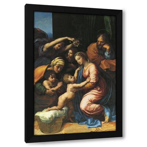 Raphael 13x18 Black Modern Wood Framed Wall Art Titled - Holy Family With Sts Elizabeth And John And Two Angels