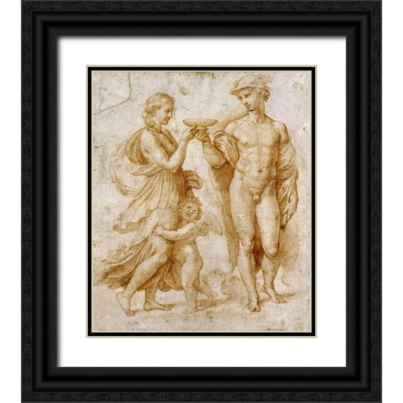 Raphael 15x17 Black Ornate Wood Framed with Double Matting Museum Art Print Titled - Mercury Offering The Cup of Immortality To Psyche
