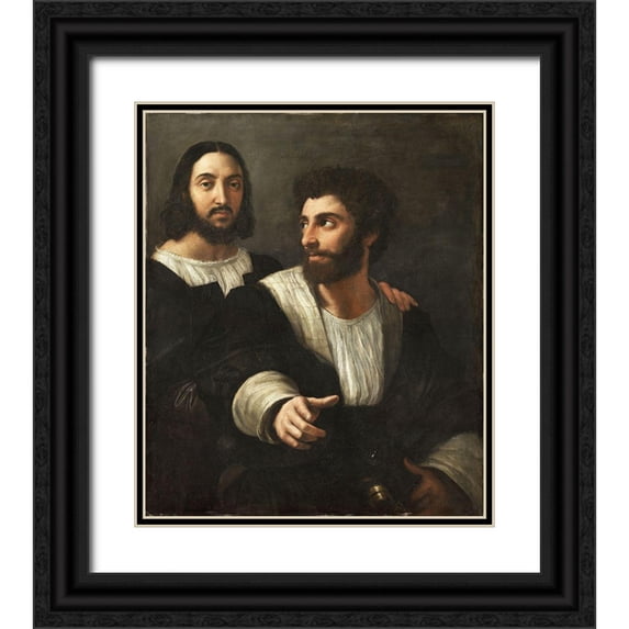 Raphael 15x17 Black Ornate Wood Framed with Double Matting Museum Art Print Titled - Self-Portrait with a Friend