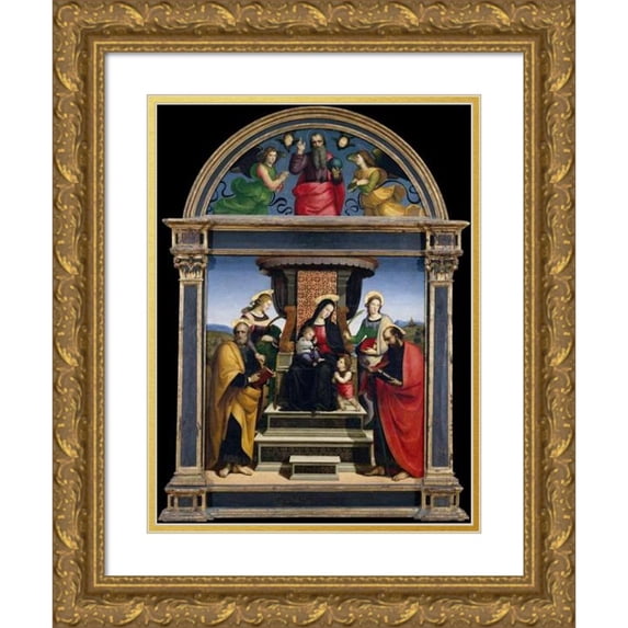 Raphael 19x24 Gold Ornate Framed and Double Matted Museum Art Print Titled - Madonna and Child Enthroned with Saints (ca. 1504)
