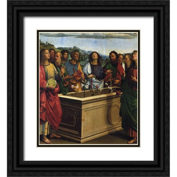 Raphael 26x29 Black Ornate Wood Framed with Double Matting Museum Art Print Titled - Coronation Of The Virgin Detail