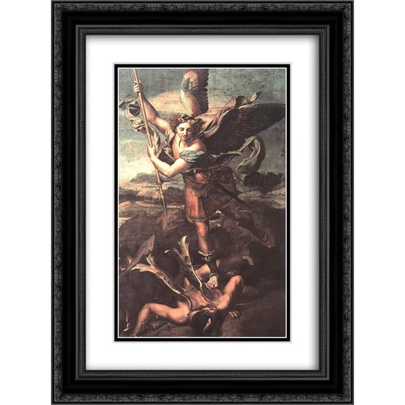 Raphael 2x Matted 18x24 Black Ornate Framed Art Print 'St. Michael Overwhelming the Demon'