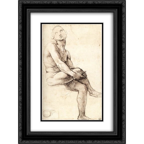 Raphael 2x Matted 18x24 Black Ornate Framed Art Print 'Study for Adam'